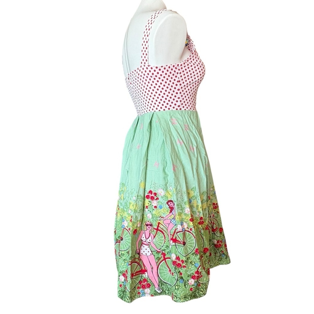 Retro Pin Up Rockabilly Polka Dot Dress Novelty Skirt Bicycles Medium 6 - Picture 5 of 15